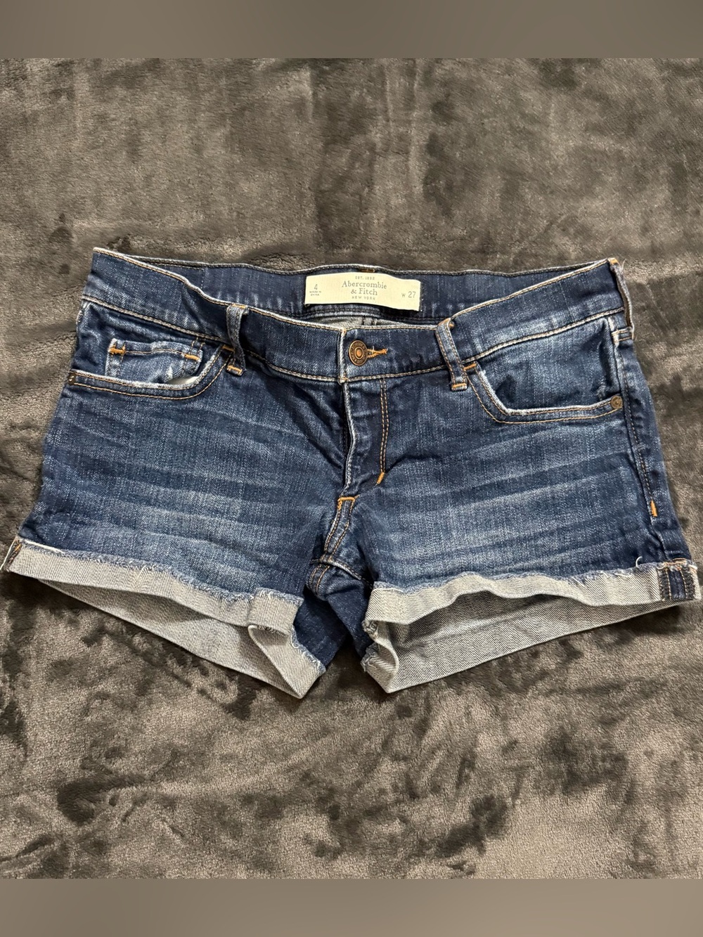 Abercrombie & Fitch Dark Blue Denim Rolled Hem Shorts